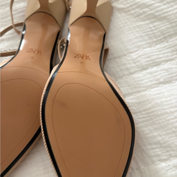 Zara Women's Tan Heels with Rhinestone Straps - Picture 5 of 6